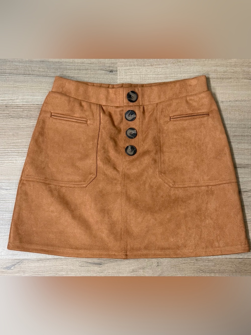 Women's Faux Suede Button-Front Mini Skirt - Brown
